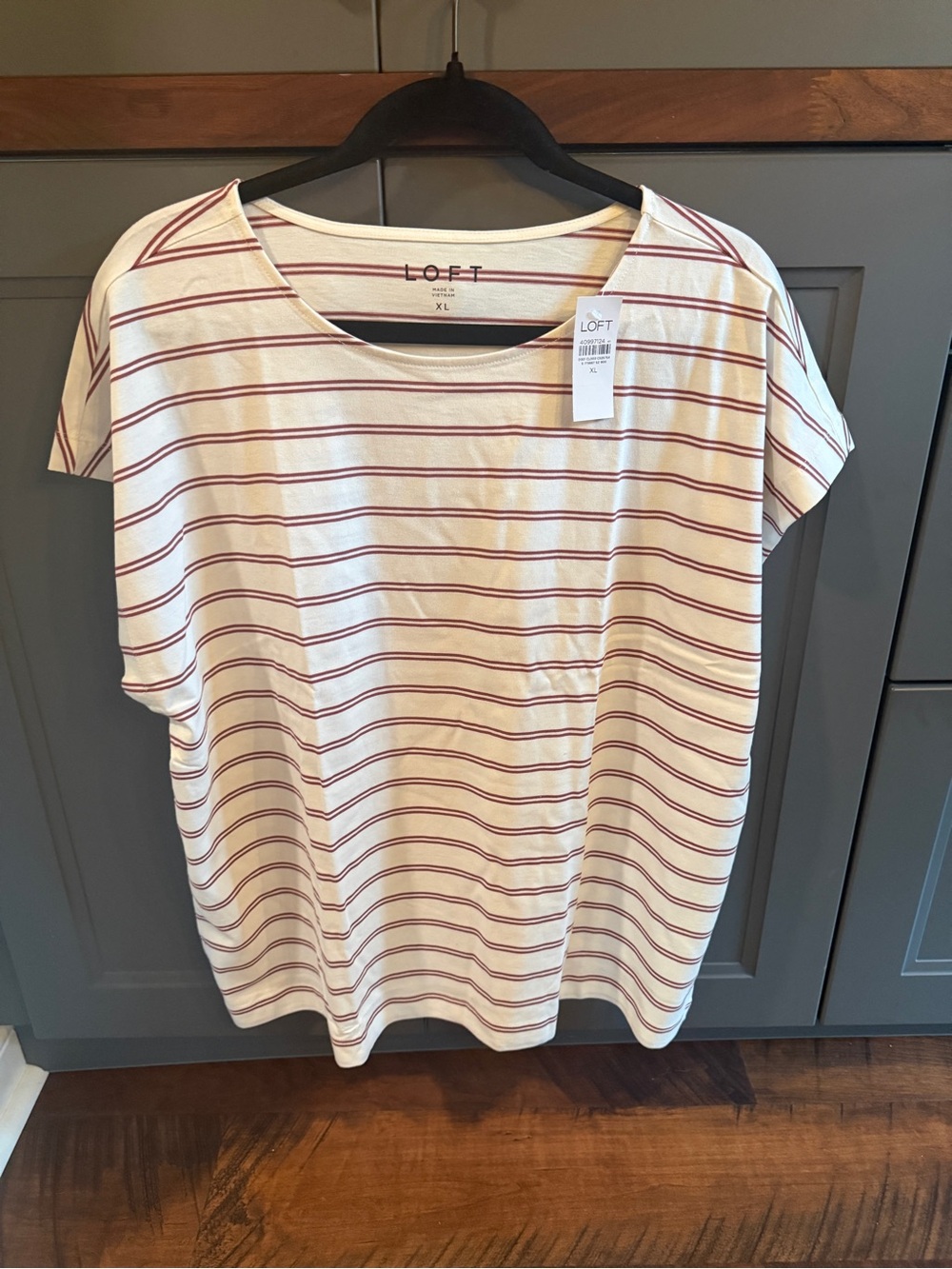 LOFT Cream Struped Modern Wedge Tee with Maroon Stripes